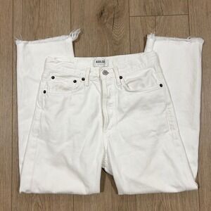 AGOLDE‎ Womens White High Rise Straight Leg Jeans Raw Hem Size 25